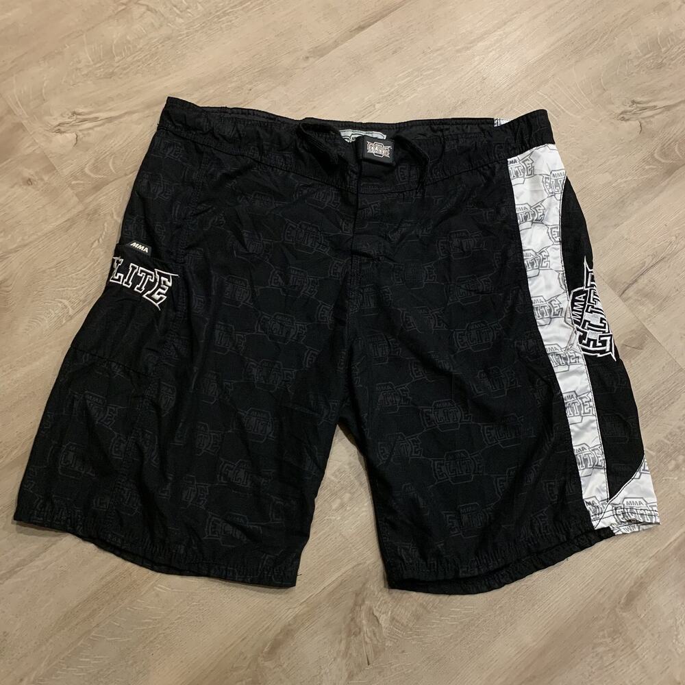 MMA Elite Fight Cage Board Shorts Men's 2XL XXL Black White Wrestling Combat Y2K